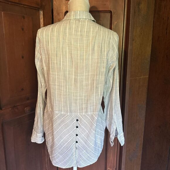 Lucky Brand Womens Small Stripe Collared Cotton Shirt Black White - Picture 3 of 5